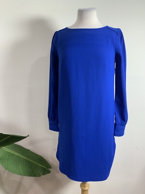 J.Crew Women's Blue Long-sleeve Shift Dress In Everyday Crepe, Size 0 | eBay
