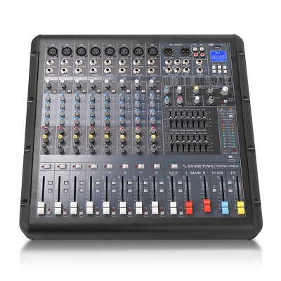 Sound Town 10-Ch Powered Mixer, 2 Bus, DSP, EQ, Phantom Power (TRITON-102PW)