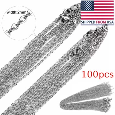 100pcs Wholesale Stainless Steel Silver Tone Necklace for DIY Jewelry Chains USA