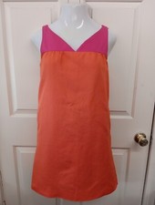 J. Crew 100% Cotton Sleeveless Sheath Dress W/ Pockets Size 8 Pink & Orange