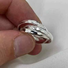 925 Sterling Silver Russian Rolling Hammered Ring Interlocking 3 Hammered Rings