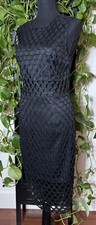 Sz 8 Black Net Cut Out Midi Dress Bodycon Tank Sexy Club Dress Tight Party L