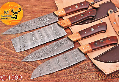 CUSTOM HANDMADE FORGED DAMASCUS STEEL CHEF KNIFEL SET KITCHEN KNIVES 1590