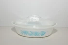 Vintage Glasbake Aqua Blue Thistle Oval Casserole Dish With Lid - 1 Quart