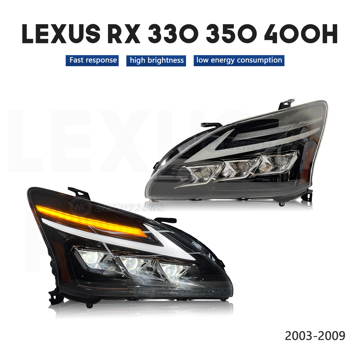 HCmotion LED Front Lamp For Lexus RX330 RX350 400H 2003-2009 Animation Headlight