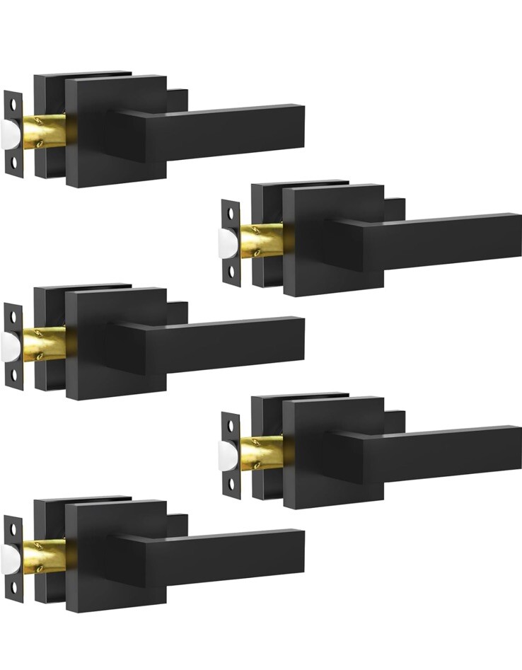 RAZCC Privacy Door Lever Handles, 6 Pack, Matte Black, Interior, Left or Right-image