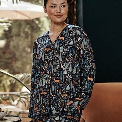 Summersalt Rifle Paper Cloud 9 Silky PJ Shirt S NEW Menagerie Animal Print Satin