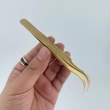 China Made High Quality Stainless Steel Tweezers Golden Curved Elbow Forceps