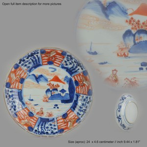 Antique Ca 1680 Kangxi Porcelain Plate Marked Landscape Copper Red