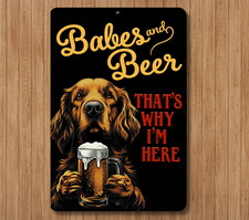 Irish Setter Man Cave Sign Babes  Beer funny dog metal tin home bar wall art
