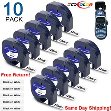10PK Dymo Letratag Refill 91331 White Plastic 12mm Label Tape 1/2" LT-100H