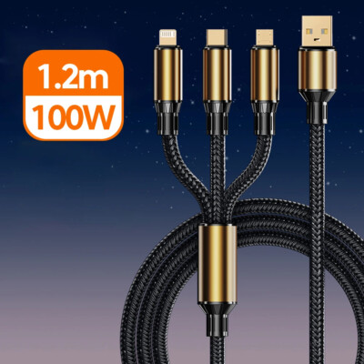 Cable Carga Rapida 3 in 1 Fast USB Charging Cable Multi Function Cell Phone Cord