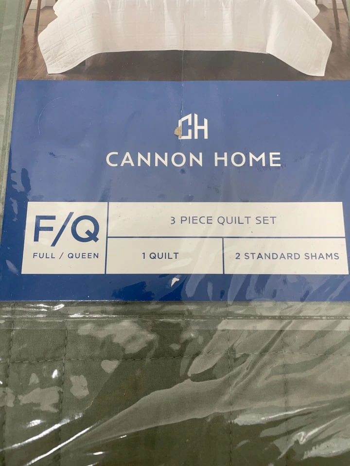 Cannon Home Full/Queen 3pc Heritage Solid Quilt & Sham Set Green QS3941GRFQ-2300 - Image 2 of 3