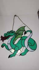 Stained Glass Dragon Sun Catcher Red Fire Window Hanging Large Green Dragon