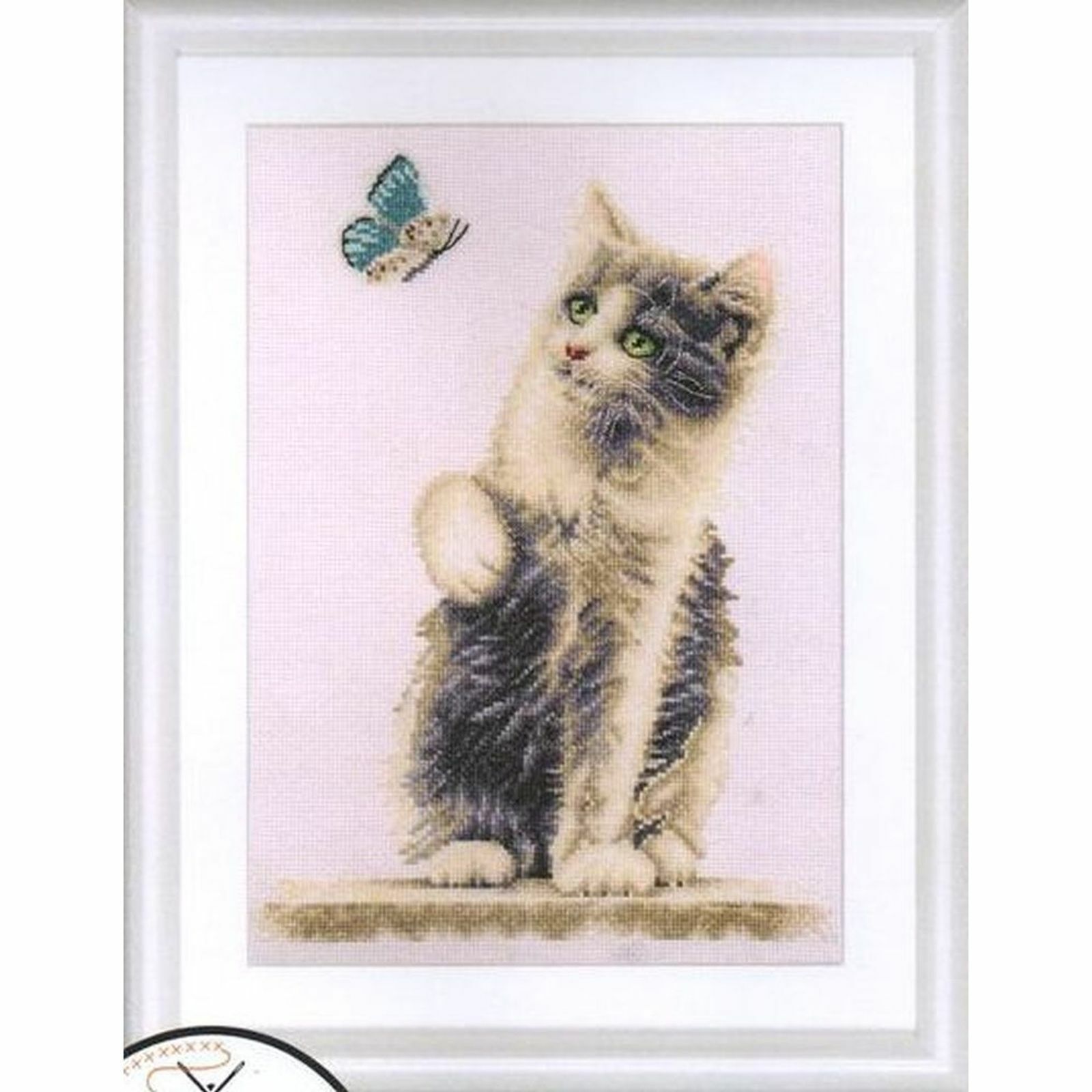 Point de croix Chat avec papillon DSB013L Dttch Stitch Brothers - Toile lin pour salon cocooning