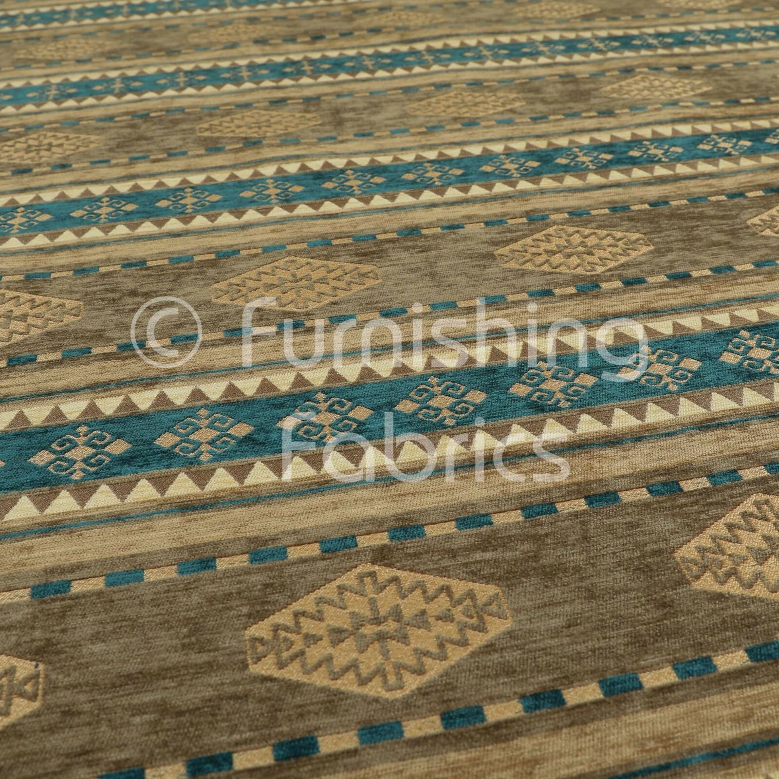 Quality Kilim Aztec Pattern With Stripes In Brown Teal Gold Upholstery ...