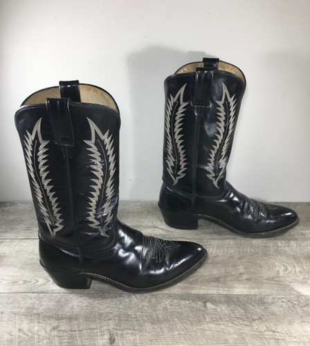 Abilene Leder Western Cowboy Schwarz Biker Reiten Herren Stiefel Größe 10 Vintage "