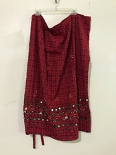 Henna One Size  Red Black Geometric Beaded Pleat Wrap Skirt Women Stylish