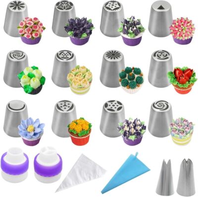 47 Pcs Russian Flower Piping Tips Set Cake Cupcake Cookies Decorating Kit Baking