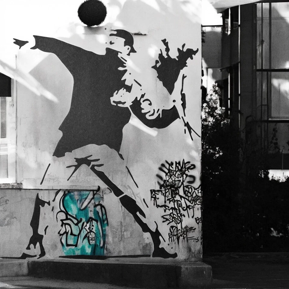 Banksy Schablone Blumenwerfer ❤️ A3 42 x 29 cm ❤️ Nr. 216 Grafiti Street Art - Bild 3 von 4