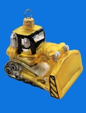 YELLOW BULLDOZER EUROPEAN BLOWN GLASS CHRISTMAS TREE ORNAMENT caterpillar