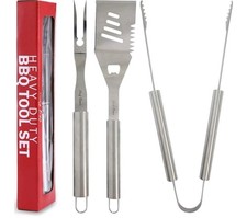 Chef Remi Barbeque Grill Tool Set - Spatula Tongs & Fork | Complete Grilling Set