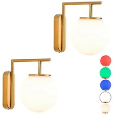 Battery Operated Wall Sconce Set of 2 Rechargeable Dimmable Glass Shade Remote