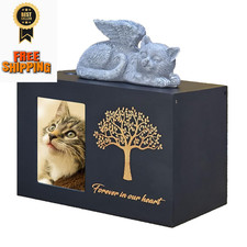 ZIGTAIL Pet Urn for Cat Ashes,Cat Keepsake, Wooden Memorial Box Black