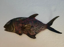 METAL WALL ART  ~ RUSTIC FISH ~ BRUTALIST DESIGN ~ 5" X 11"