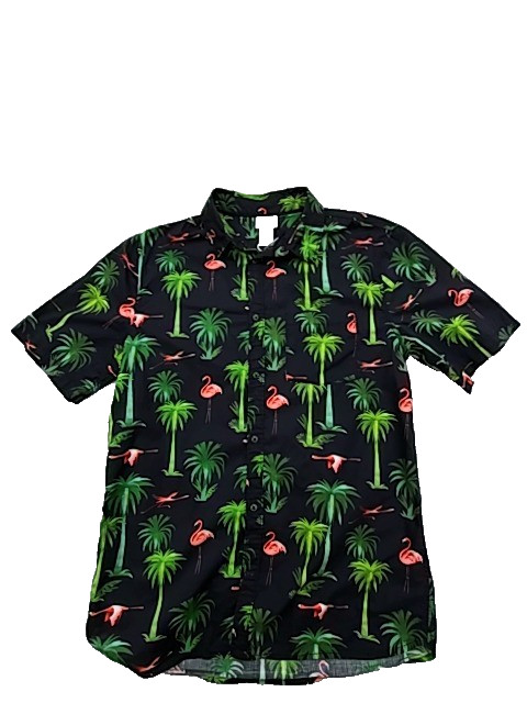 Camisa de manga corta tropical flamenco negra para hombre H&M talla M ajuste ...