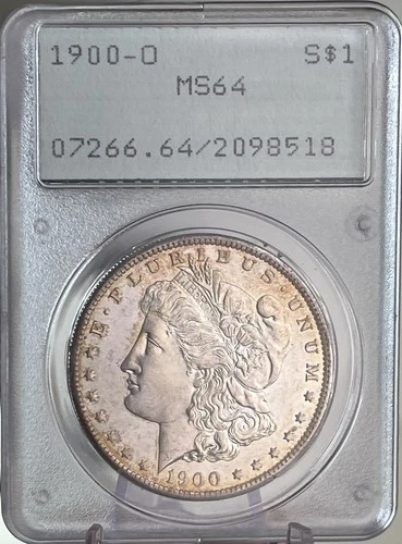 1900-O Morgan Silver Dollar PCGS MS64 Rattler Holder Golden Rim Toning