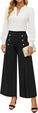 Womens Elastic High Waisted Wide Leg Pants Loose Casual Long Palazzo Trousers wi