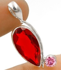 3CT Natural Fire Garnet & Kunzite 925 Sterling Silver Pendant Jewelry @10-5