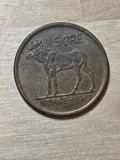 Norway 5-Ore coin, 1967. KM# 405, bronze. Eurasian Elk. King Olav V.
