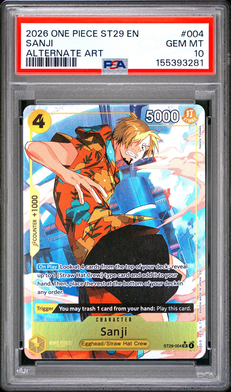SANJI 004 ALTERNATE ART ONE PIECE STARTER DECK ST29-EGGHEAD ONE PIECE PSA 10