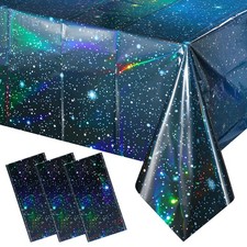 3Pcs Iridescent Space Tablecloths, Disposable Plastic Blue Galaxy Table Cloth...