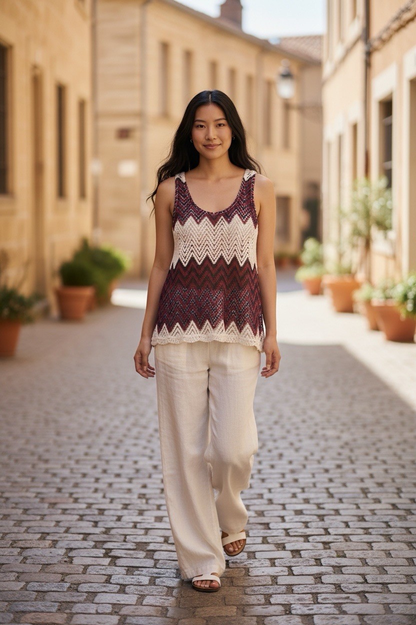Vintage Rue21 Chevron Crochet Knit Tank Top Boho Hippie Festival Maroon Small