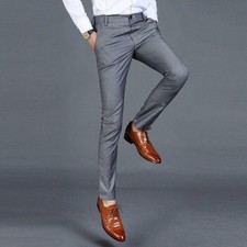 Mens Trousers Long Pencil Slim Fit Pants Business Casual Work Formal Spring Fall