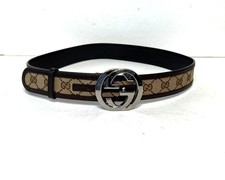 Gucci GG Supreme Monogram Belt Brown Leather 85/34 Silver Interlocking G Buckle