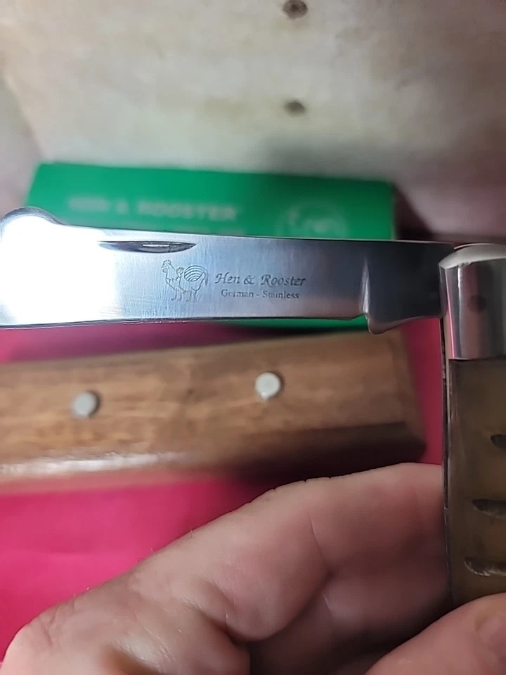 Cuchillo de acero inoxidable alemán vintage de gallina y gallo HR-5043RH raro Foto 2 de 4