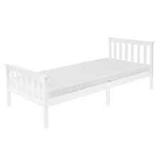 Lit d'enfants simple en bois de pin blanc sommier à lattes + matelas 90x200 cm