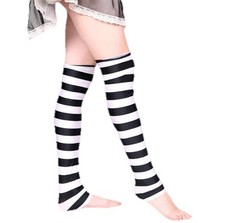 Striped Leg Warmers Black White Spandex Leggings Pirate Costume Witch Cosplay