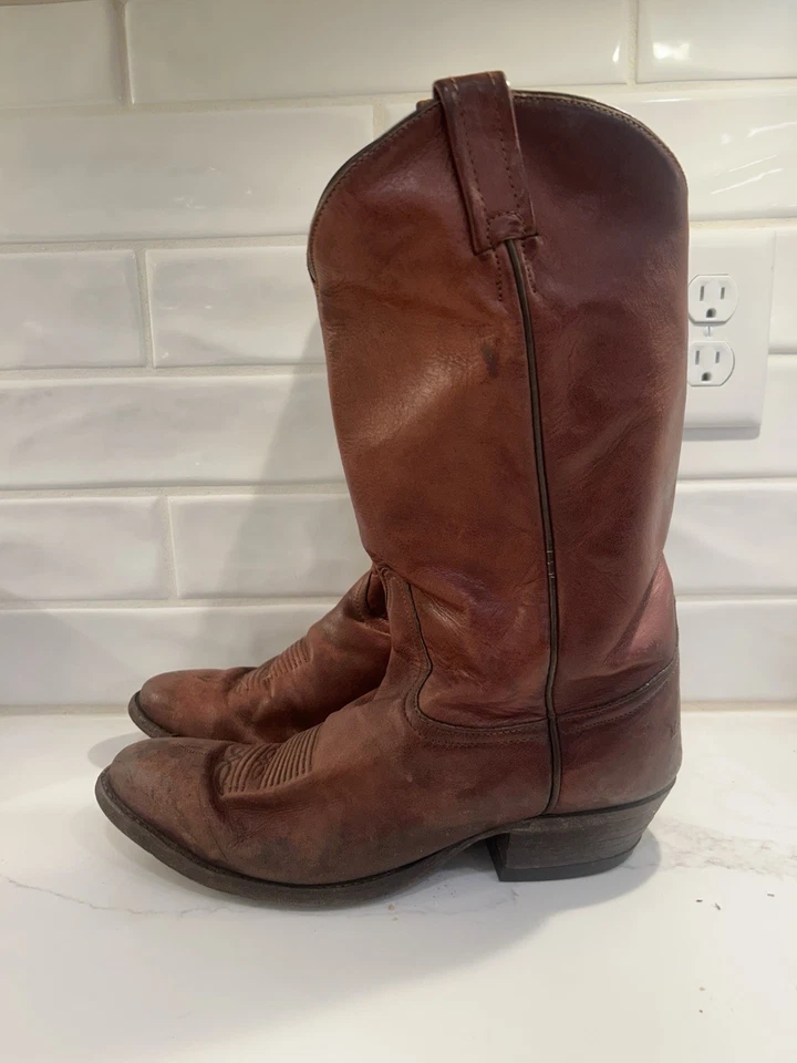 Винтажные ковбойские сапоги Tony Lama мужские размер 10 D коричневая кожа 6150 США середина икры вестерн - Изображение 4 из 4