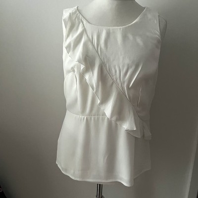 Bravissimo Size 14 Really Curvy Ivory Sleeveless Blouse Ruffle Trim Lined Zip