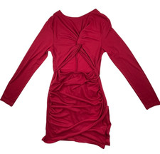 Women's Knot Front Cut Out Bodycon Red Dress Size M Long Sleeves Knee Length