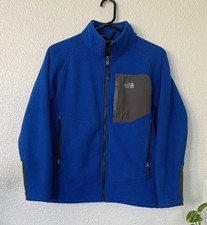 The North Face Boys Blue Fleece Zip Jacket Gray Chest Pocket Size L 14/16