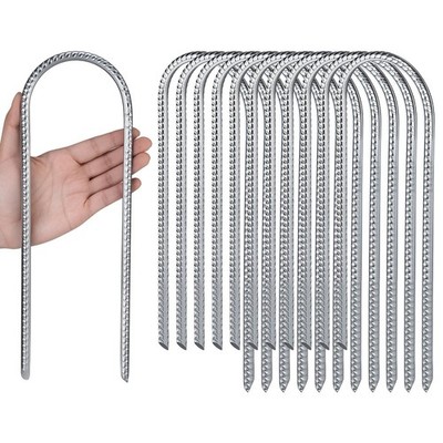 12 Inch Ground Stakes U Hook Rebar Stakes 16-Pack Tent Stakes Heavy Duty Galv...