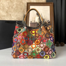 New Genuine Leather Women'S Handbag with Large Capacity, Top Layer Cowhide Flowe