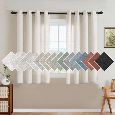 Elegant Natural Linen Curtains, Energy Efficient (Set of 2, 52''W x 45''L )