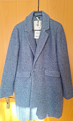 QS by s.Oliver Damen Mantel M blau Bouclé Wolle gefüttert halblang Revers